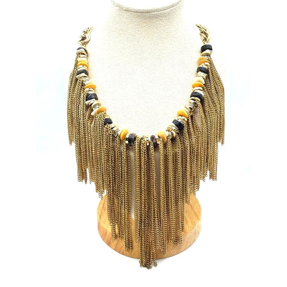 Gold Fringe Statement Necklace | Boho Chain Tassel Necklace